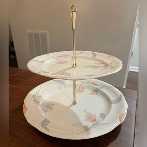 Royal Albert Fantasia Horizons Large 2-Tiered Cake Stand, 1986